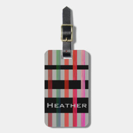 お客様の名前と織モダンりカラフルのストライプ/グレー ラゲッジタグ