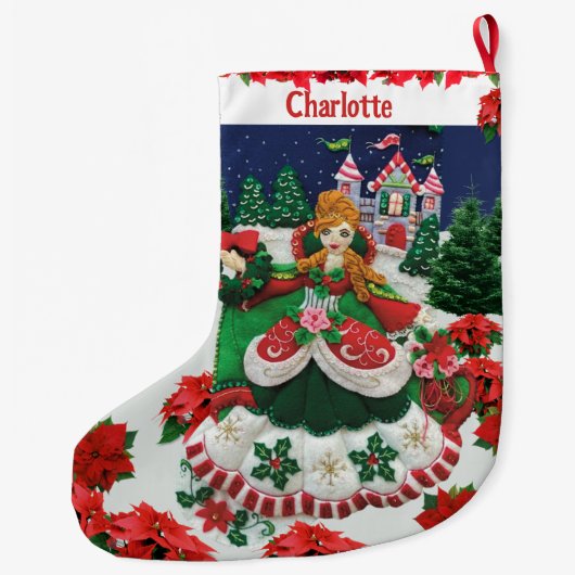 お客様の名前のパーソナライズされたクリスマスホリデープリンセス ラージクリスマスストッキング (裏面)