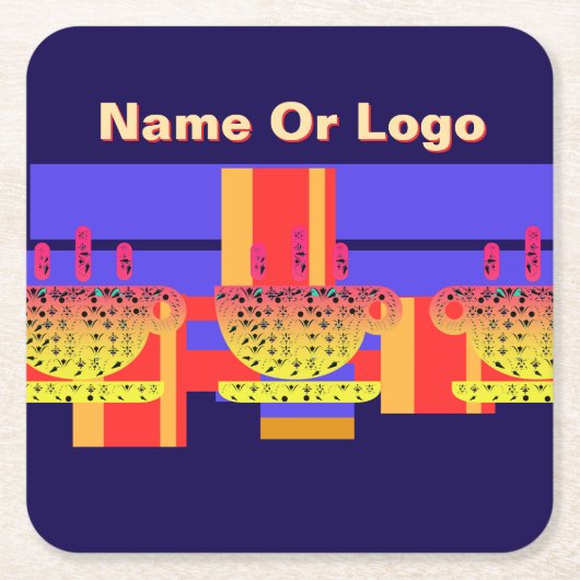 お客様の名前を入れたCUPS + Primary Colorsの紙コースター スクエアペーパーコースター (正面)