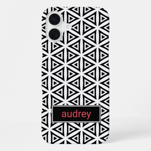 お客様の名前を鮮明な三角形の白黒パターン iPhoneケース (裏面)