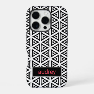 お客様の名前を鮮明な三角形の白黒パターン iPhone 16 PROケース