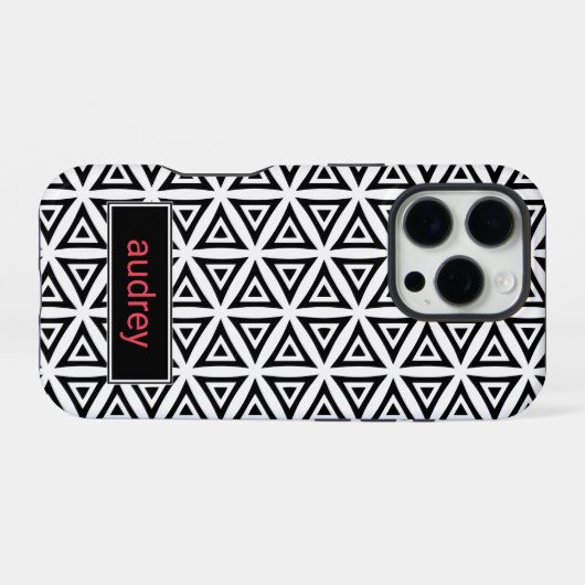 お客様の名前を鮮明な三角形の白黒パターン iPhoneケース (裏面横)