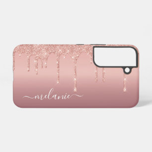 お客様の名前パーソナライズされたバラ金ゴールド赤面グリッター SAMSUNG GALAXY S22ケース