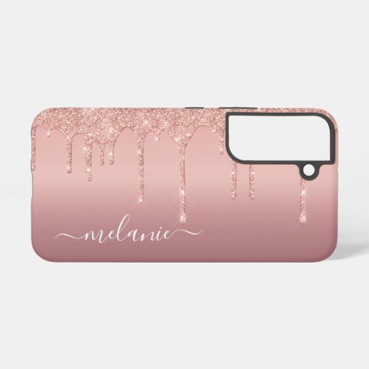 お客様の名前パーソナライズされたバラ金ゴールド赤面グリッター SAMSUNG GALAXYケース (裏面横)