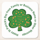 お客様の名前メッセージSt patricks day・グリーン・シャムロック スクエアペーパーコースター (正面)
