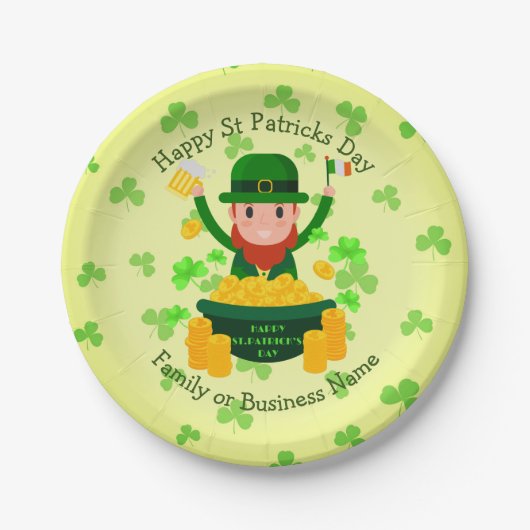 お客様の名前メッセージSt patricks day・レプレシャン・金ゴールド ペーパープレート (正面)