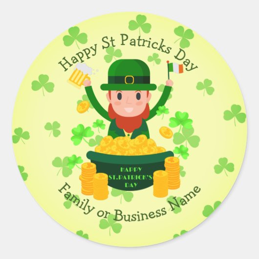 お客様の名前メッセージSt patricks day・レプレシャン・金ゴールド ラウンドシール (正面)