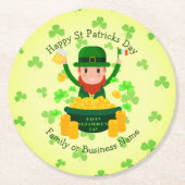 お客様の名前メッセージSt patricks day・レプレシャン・金ゴールド ラウンドペーパーコースター (正面)