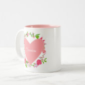 お客様の名前(ハートと花のマグカップ) ツートーンマグカップ (正面左)