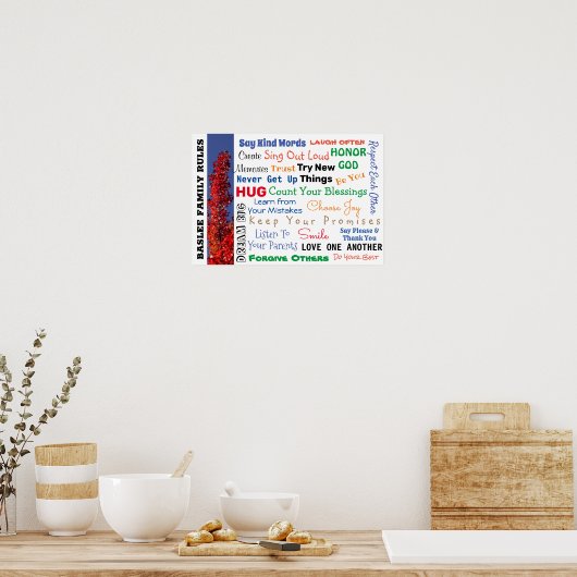 お客様の家族の名前ファミリールールアートサイン ポスター (キッチン)