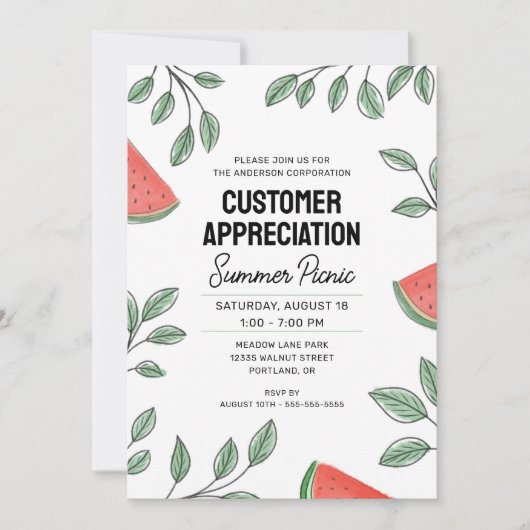 お客様の感謝サマーピクニックスイカ 招待状 (正面)