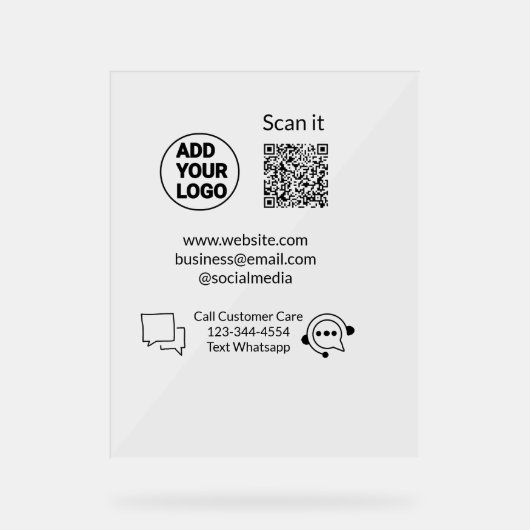 お客様の気に文字whatsapp Q Rコードビジネスに電話 アクリルサイン (正面)