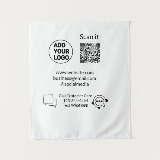 お客様の気に文字whatsapp Q Rコードビジネスに電話 タペストリー (正面)