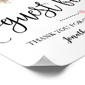 お客様の結婚前のお祝いの会のゲストブックにサインしてください - ピンクの花 ポスター (角)