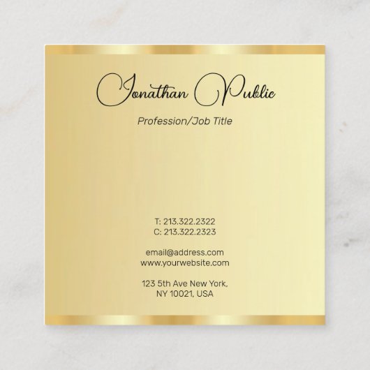 お客様の習字スクリプトフェイク金ゴールドテンプレート スクエア名刺 (裏面)