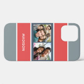 お客様の2枚の写真と名前のストライプ写真パターンの電話ケース Case-Mate iPhoneケース (裏面 (横))