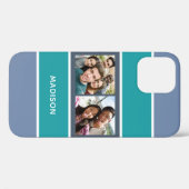 お客様の2枚の写真と名前のストライプ写真パターンの電話ケース Case-Mate iPhoneケース (裏面 (横))