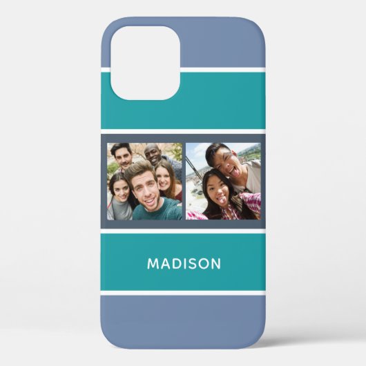 お客様の2枚の写真と名前のストライプ写真パターンの電話ケース Case-Mate iPhoneケース (裏面)