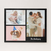 お客様の3家族の写真と名前（黒） ジグソーパズル (横)