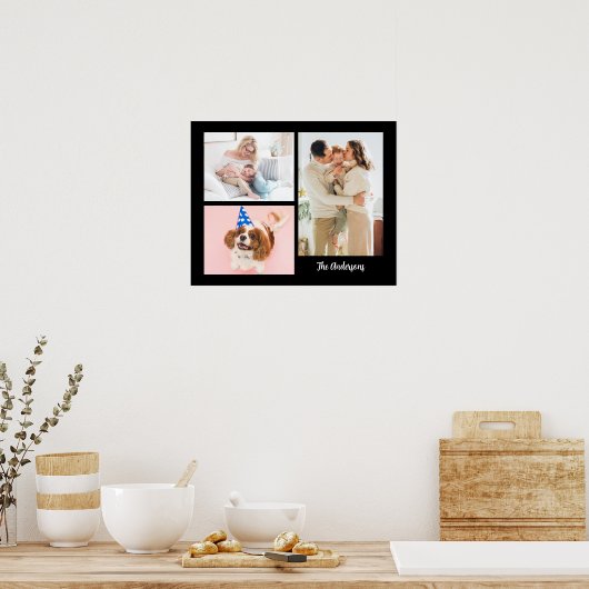 お客様の3家族の写真と名前(黒) ポスター (キッチン)