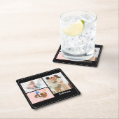 お客様の3家族の写真と名前(黒、白縁ど) スクエアペーパーコースター (インサイチュ)