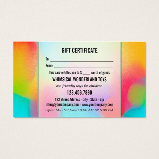 お客様の3枚の写真おもちゃ店ギフト名刺 (裏面)