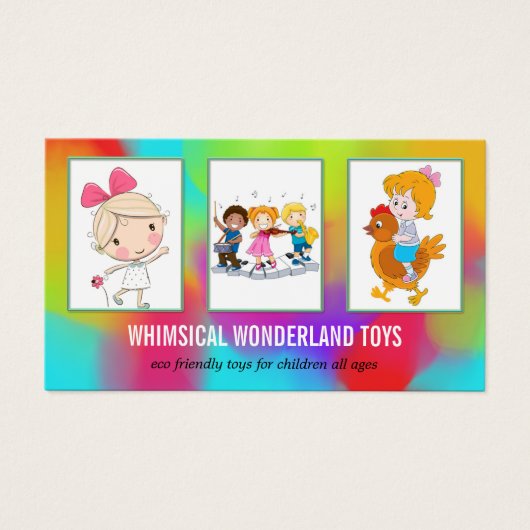 お客様の3枚の写真おもちゃ店ギフト名刺 (正面)