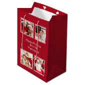 お客様の4枚の写真とカスタム文字中抱き枕 ミディアムペーパーバッグ (正面アングル)