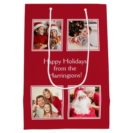 お客様の4枚の写真とカスタム文字中抱き枕 ミディアムペーパーバッグ (裏面)