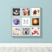 お客様の8枚の写真、モノグラムとカスタムの色 キャンバスプリント (インサイチュ (ウッドフロア))