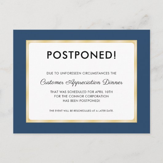 お客様への感謝ディナーの延期 ポストカード (正面)