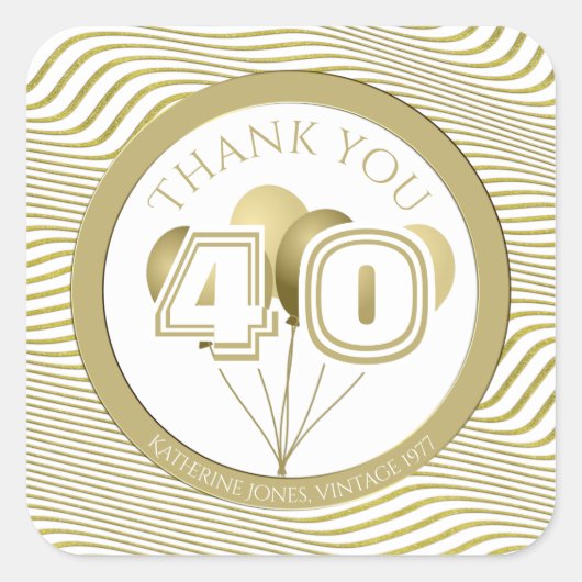 お客様カスタムの年齢ファンキー番号(白/金ゴールド) スクエアシール (正面)