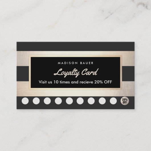 お客様ロイヤリティ10パンチ金ゴールドとブラックストライプの ロイヤリティカード (正面)