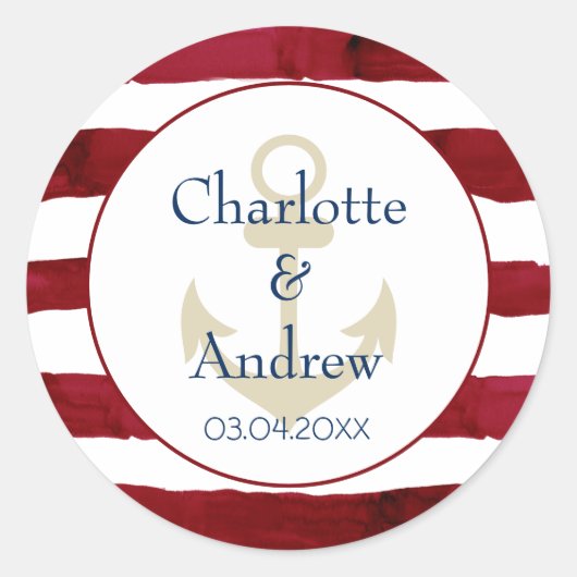 お客様仕様の赤いストライプのアンカー ラウンドシール (正面)