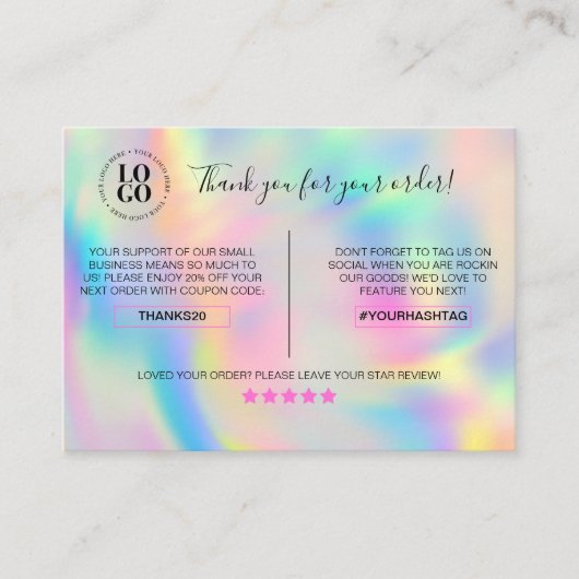 お客様割引のご注文ありがとうございます 名刺 (正面)