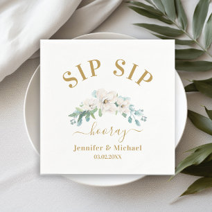 お客様固有の「SIP SIP HOORAY」フラワーナプキンス スタンダードカクテルナプキン