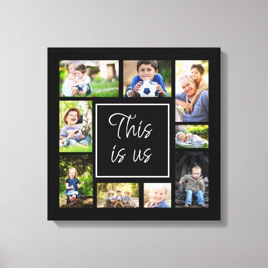 お客様独自の黒い写真数々のコラージュを作成する キャンバスプリント (正面)