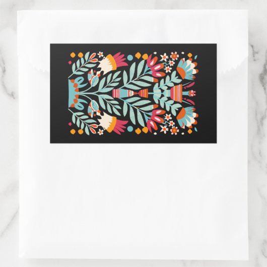 お富フラワーパターンメキシコフローラアート 長方形シール (バッグ)