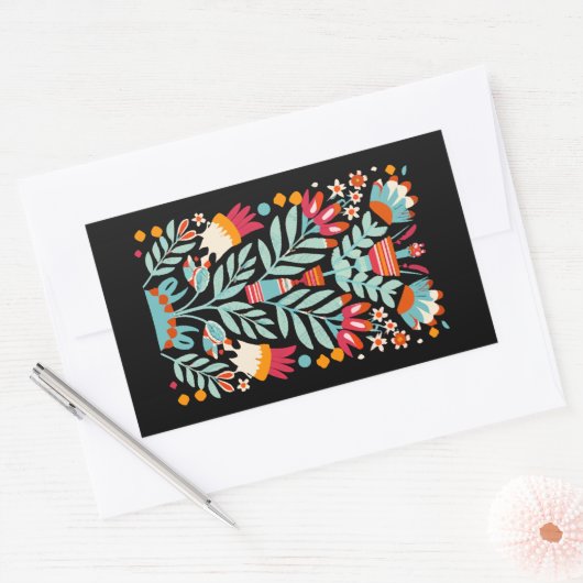 お富フラワーパターンメキシコフローラアート 長方形シール (封筒)