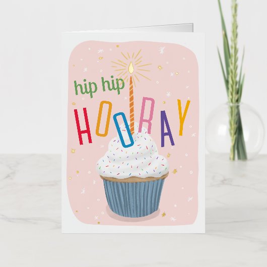 お尻お尻ホレイカップケーキハッピーバースデー 箔グリーティングカード (正面)