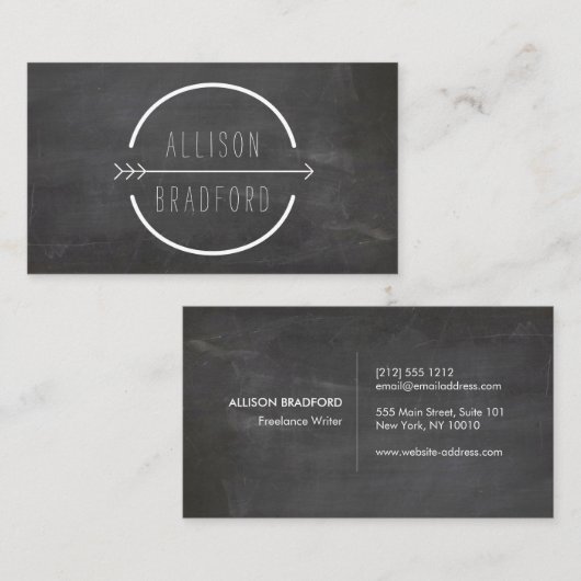 お尻と素朴矢印のロゴの黒い黒板 名刺 (正面/裏面)