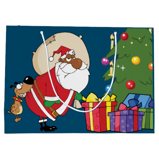 お尻のギフトバッグの悪いイヌ咬傷黒いサンタ ラージペーパーバッグ (裏面)