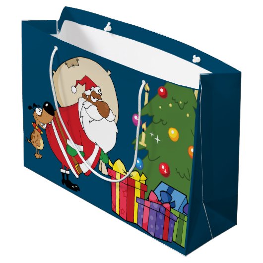 お尻のギフトバッグの悪いイヌ咬傷黒いサンタ ラージペーパーバッグ (裏面アングル)