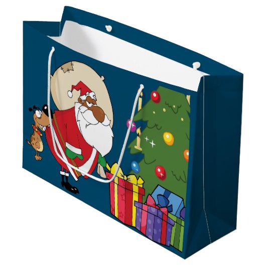 お尻のギフトバッグの悪いイヌ咬傷黒いサンタ ラージペーパーバッグ (正面アングル)