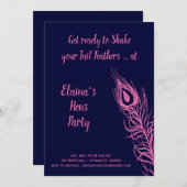 お尻の羽を振って踊ろう!ハニムーンパーティー フューシャ&ネイビー 招待状 (正面/裏面)