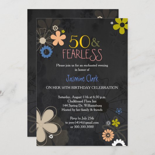 お尻の黒板フローラ50歳誕生パーティー 招待状 (正面/裏面)