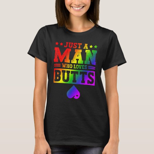 お尻を愛する男性のみLGBTQゲイレインボープライド Tシャツ (正面)