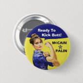 お尻を蹴ること準備ができたサラ・ペイリン氏! 投票McCain 08 缶バッジ (正面&裏面)