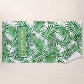 お尻カスタムレトロトロピカルグリーンパームリーファパターン ビーチタオル (正面)