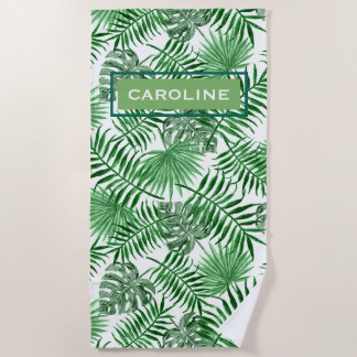 お尻カスタムレトロトロピカルグリーンパームリーファパターン ビーチタオル
